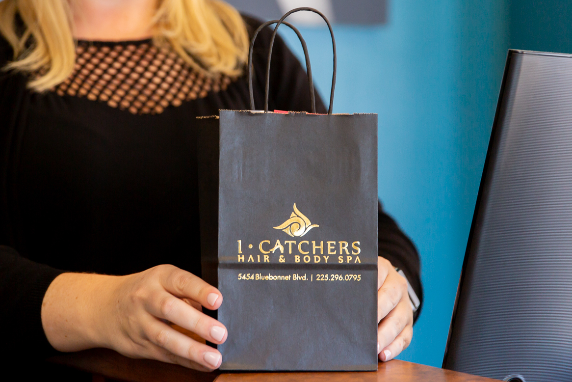 I-Catchers salon gift bag with I-Catchers logo